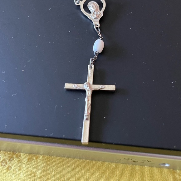 Vintage Funky Silvery Cross Faux Pearl Shape Beads Chain - Picture 3 of 10